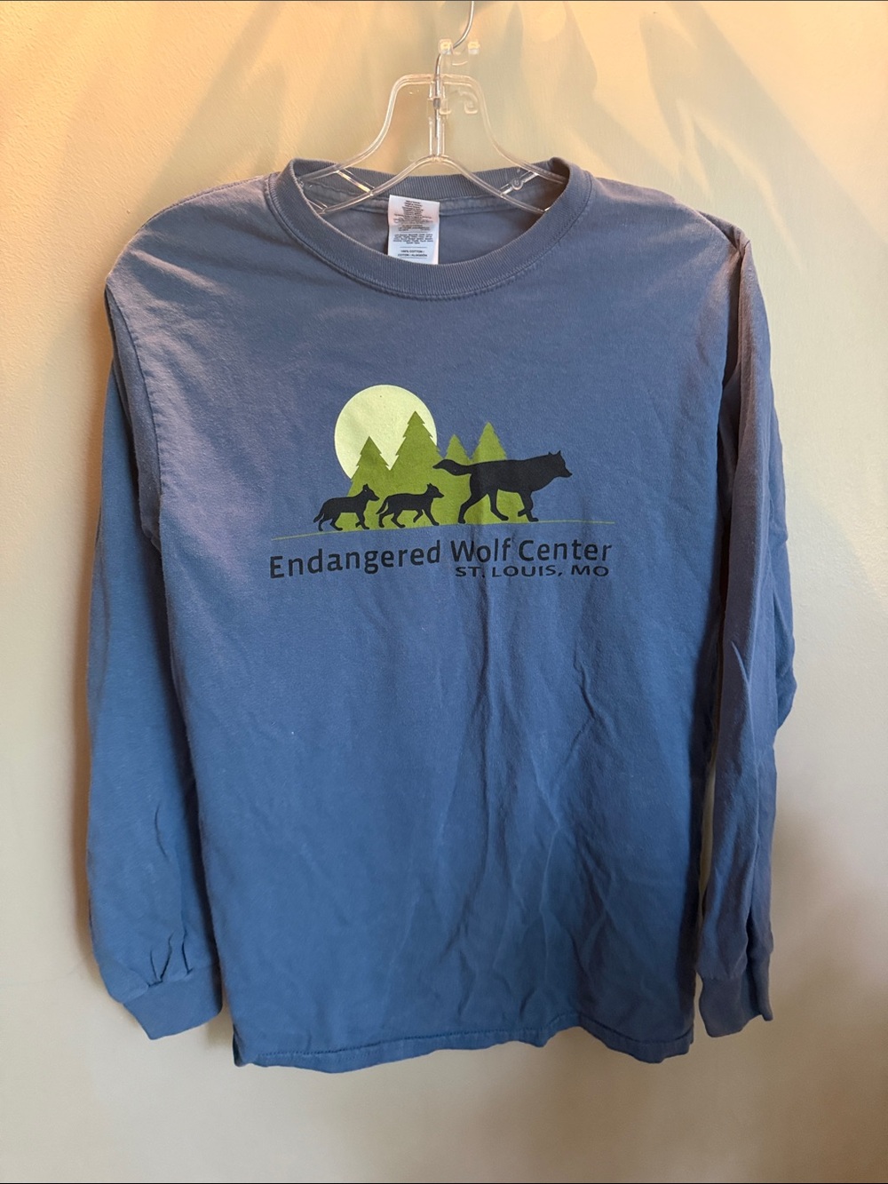 Gildan Long Sleeve Tee with Wolf Pack Graphic - Blue with Green Print